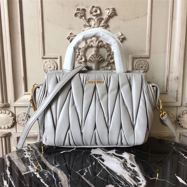 Miu Miu Matelasse Quilted Top Handle Satchel 28cm Bag 5BB027 Calfskin Leather Fall Winter 2017 Collection Grey