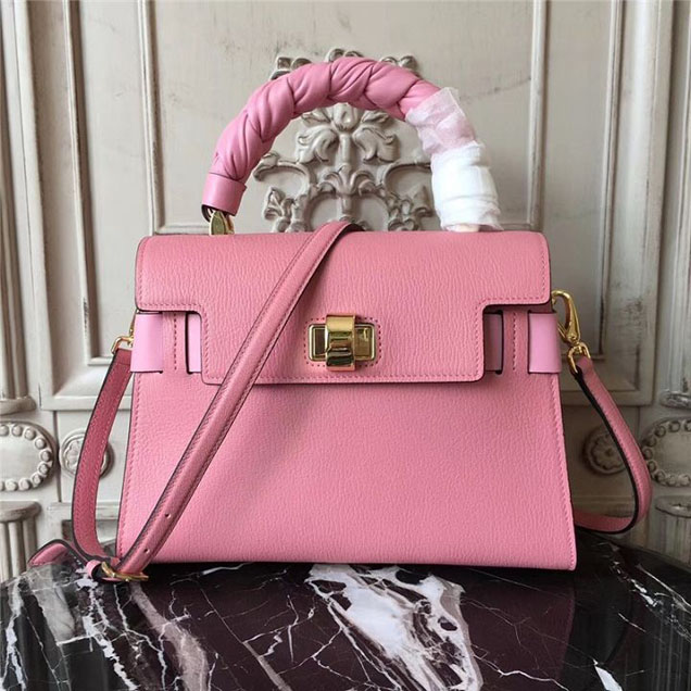 Miu Miu Madras Click Satchel 28cm Bag Goatskin Leather Fall Winter 2017 Collection Rose Pink