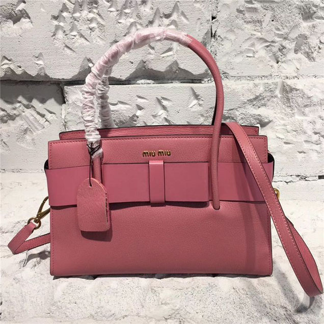 Miu Miu Madras Ficco Calfskin Leather Large Satchel Bag Pre-Fall 2017 Collection Pink