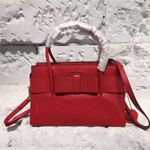 Miu Miu Madras Ficco Calfskin Leather Large Satchel Bag Pre-Fall 2017 Collection Red