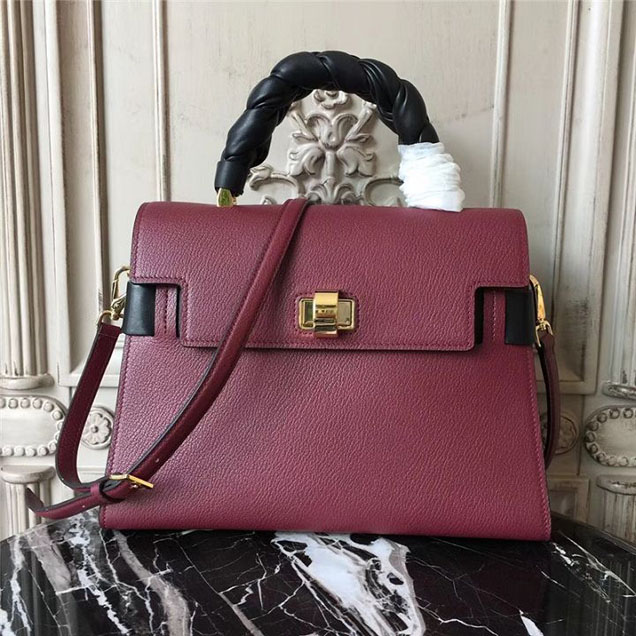 Miu Miu Madras Click Satchel 31 Bag Goatskin Leather Fall Winter 2017 Collection Burgundy Black