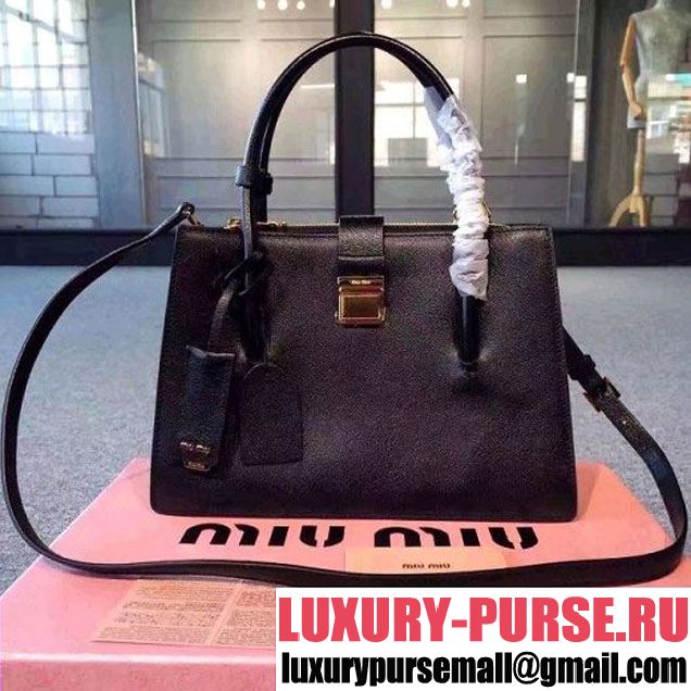 Miu Miu Madras Goat Leather Tote Bag 5BA104 Black 2016 (JD-6112234 )