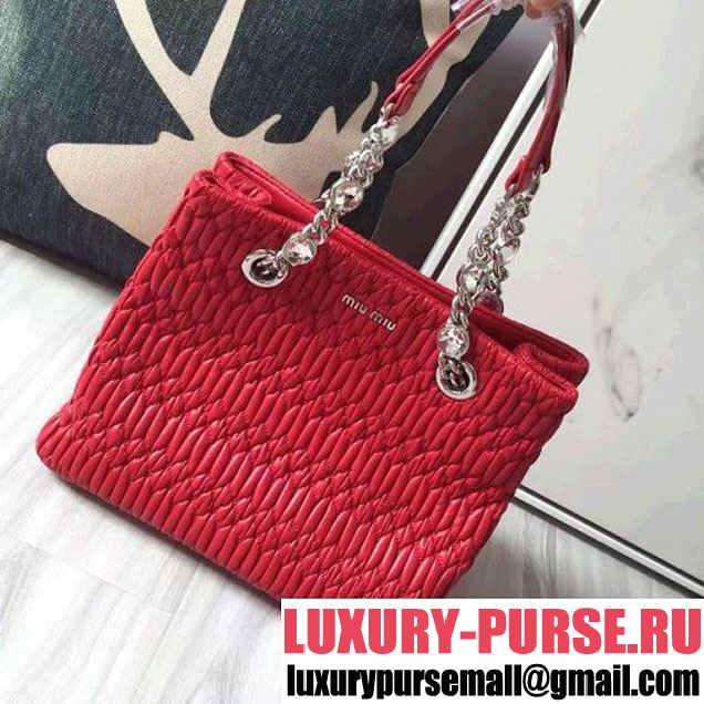 Miu Miu Matelassé Nappa Leather Tote 5BA038 Red 2016 (JD-6120905 )