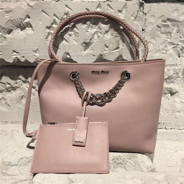 Miu Miu Chain Tote 30cm Bag Calfskin Leather Spring Summer 2017 Collection Light Pink