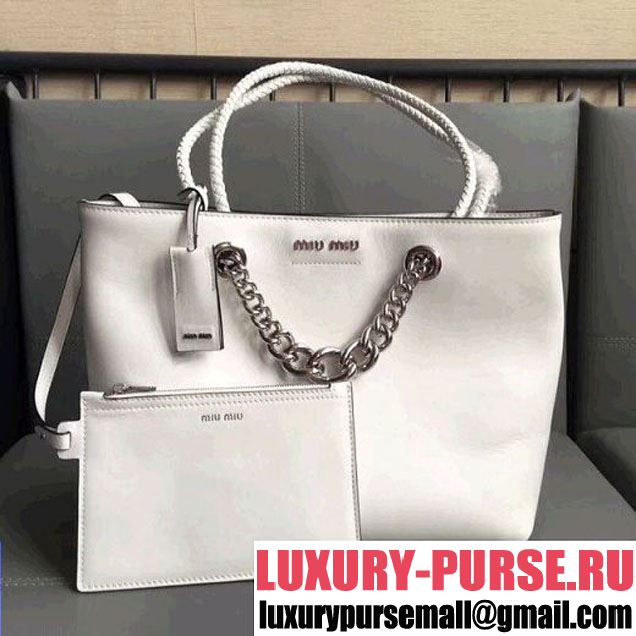 Miu Miu Calfskin Tote Bag With Pouch 5BG054 White (JD-8031603 )