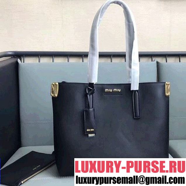 Miu Miu Calfskin Tote Bag with Top Handle Black (JD-8031605 )