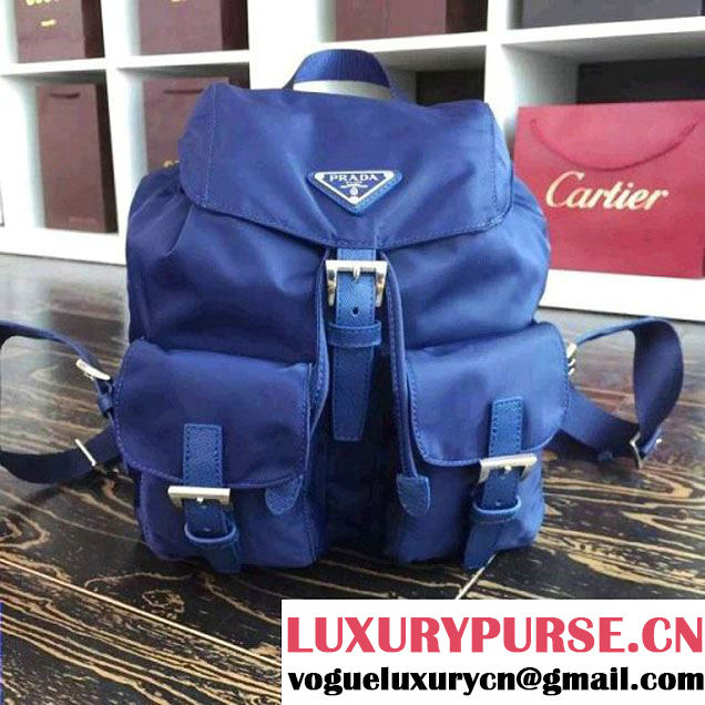 Prada 1BZ677 Fabric Backpack Blue 2015 (2A016-090118 )