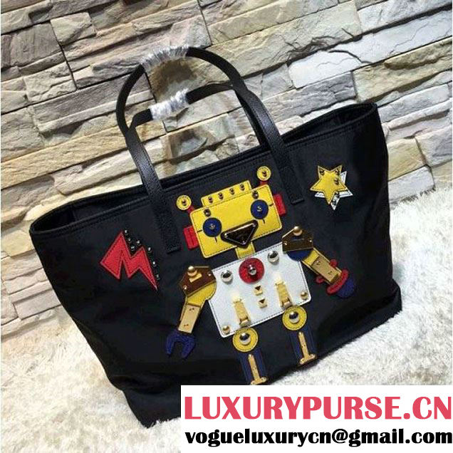 Prada 1BG052 Fabric Tote with Robot 2016 (2A137-6072312 )