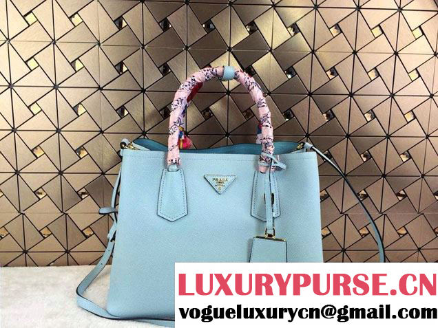 Prada Saffiano Cuir Leather Tote Bag B2756T Lake Blue 2014