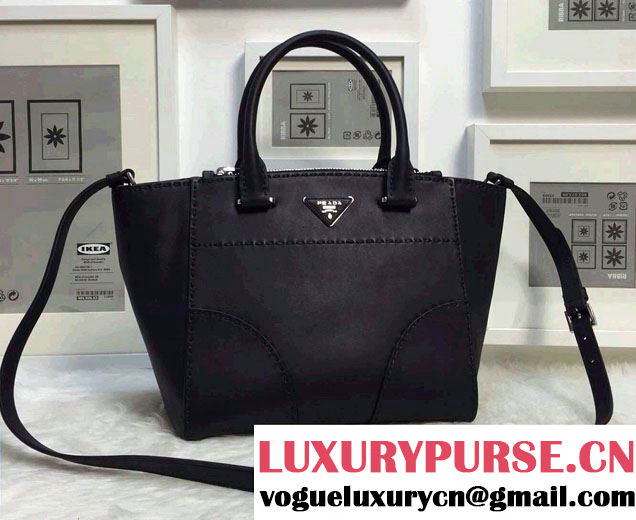 Prada Hand-stitched City Calf Leather Tote Bag B2861K Black 2015