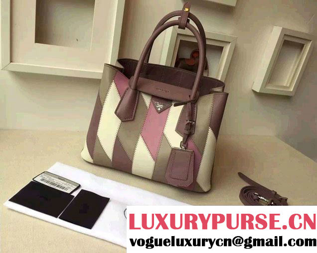 Prada Patchwork Double Handle Tote Bag B2887P Multicolor Purple 2015