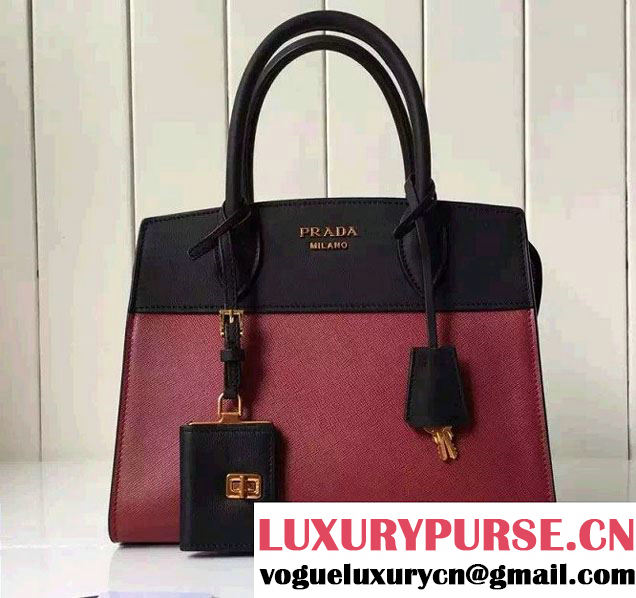 Prada Esplanade Saffiano and Calf Leather Tote Small Bag 1BA045 Red/Black 2016