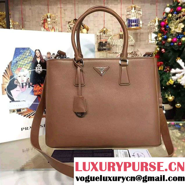 Prada Galleria Soft City Tote Bag with Grommet Detail 1BA274 Brown 2016