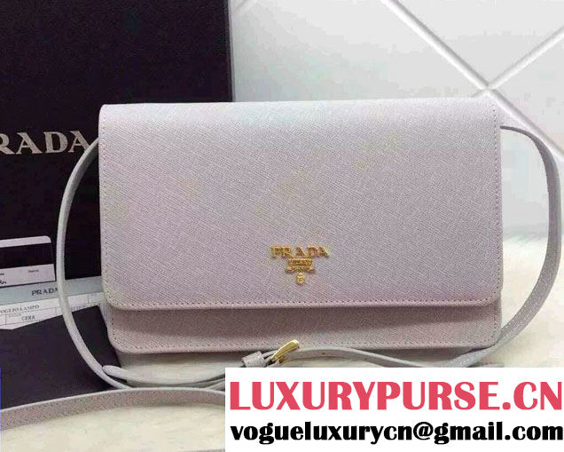 Prada Saffiano Leather Wallet with Shoulder Strap 1M1361 White