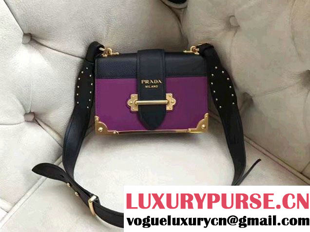 Prada Cahier Calf Leather Shoulder Bag 1BD045 purple/Black 2016