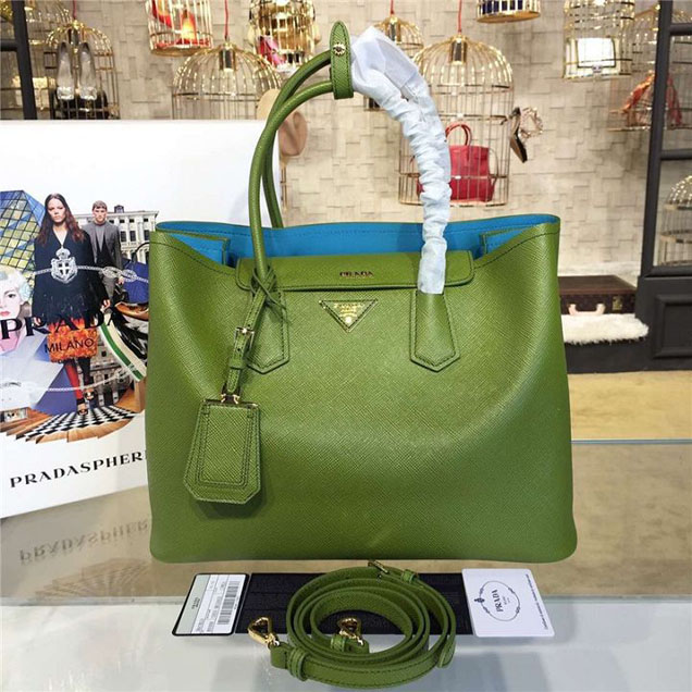 Prada Saffiano Double Handle Tote Bag 35cm Fall Winter 2016 Bag Collection Vert Green