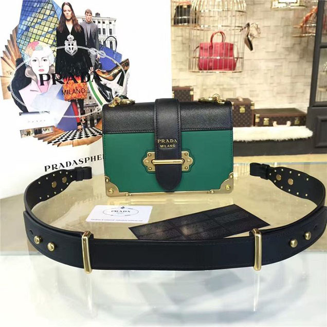 Prada Cahier Shoulder Bag Calfskin Leather 20cm Fall Winter 2016 Bag Collection Green Black