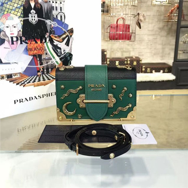 Prada Cahier Astrology Shoulder Bag Calfskin Leather 18cm Fall Winter 2016 Bag Collection Green