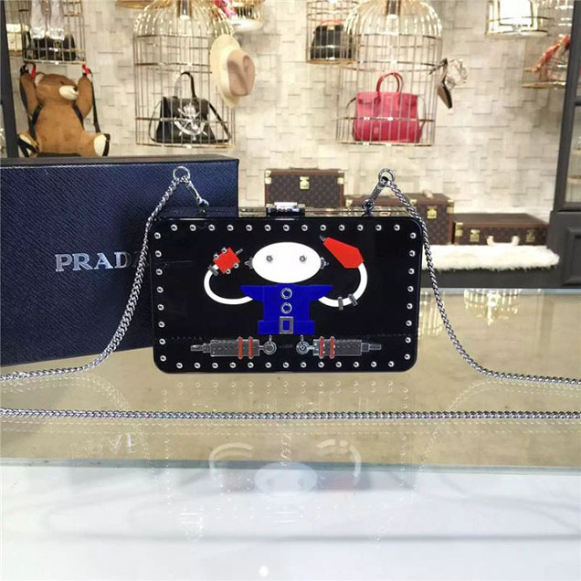 Prada Lucite Robot Evening Clutch Bag 2VZ136 20cm Fall Winter 2017 Collection Multi Black