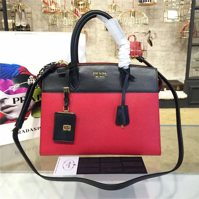 Prada Esplanade City Satchel Bag Saffiano Leather 32cm Fall Winter 2016 Bag Collection Red Black