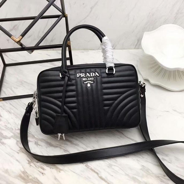 Prada Quilted Leather Top Handle Bag Black