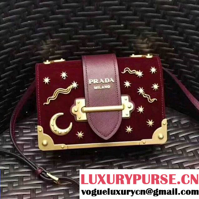 Prada 1BH018 Velvet Cahier Bag With Metal Details Burgundy (GYF-8011722 )