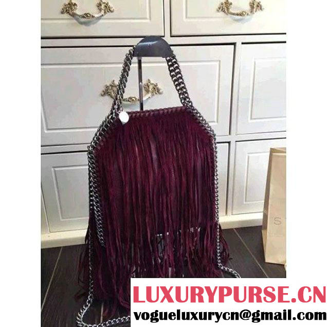 Stella McCartney Falabella Shaggy Deer Fringed Mini Tote Burgundy (WJ-120933 )