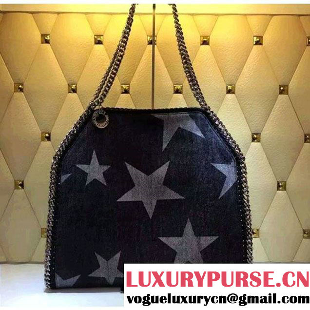 Stella McCartney 37cm Falabella Denim Small Tote Bag in Black with Stars Prints 2016 (WJ-6062053 )