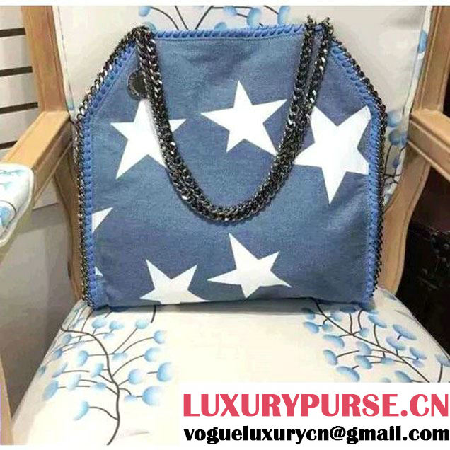 Stella McCartney 37cm Falabella Denim Small Tote Bag in Sky Blue with Stars Prints 2016 (WJ-6062055 )