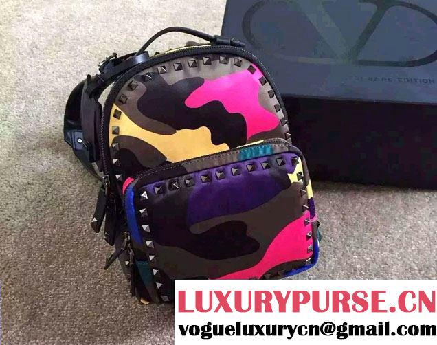 Valentino Noir Rockstud Psychedelic Camouflage Small Backpack 2015