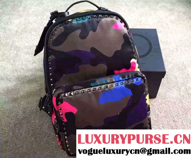 Valentino Noir Rockstud Psychedelic Camouflage Large Backpack 2015