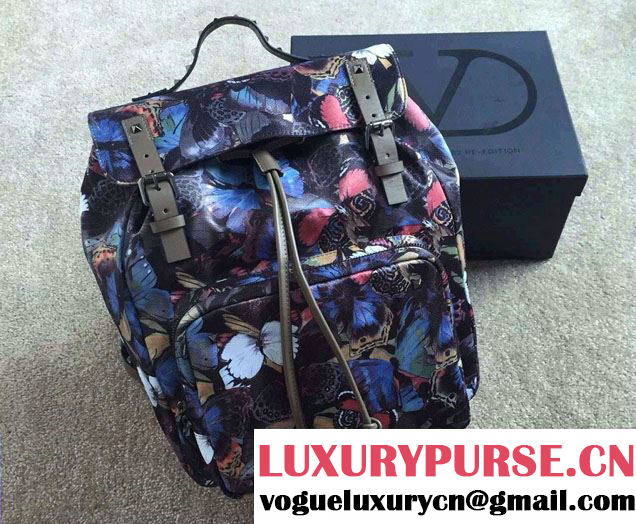 Valentino Butterfly Printed Psychedelic Camouflage Flap Backpack 2015