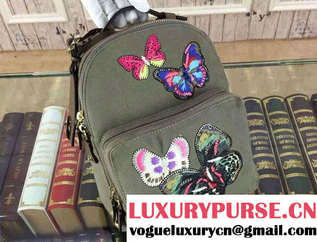 Valentino Camu Canvas Small Backpack with Butterfly Embroideries 2015