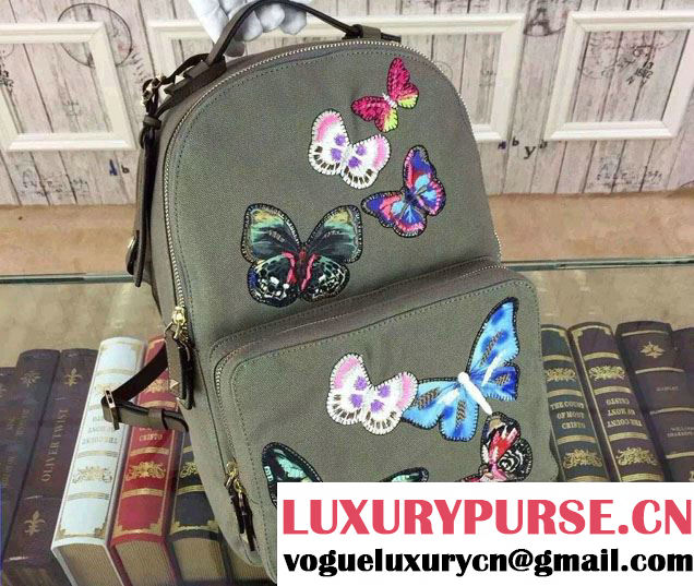 Valentino Camu Canvas Medium Backpack with Butterfly Embroideries 2015