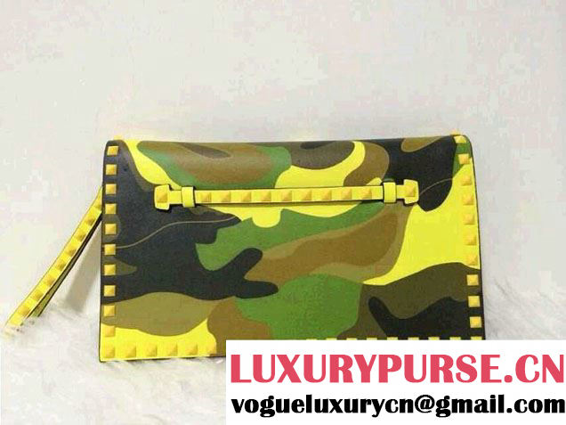 Valentino Rockstud Camouflage Clutch Bag in Yellow 2014