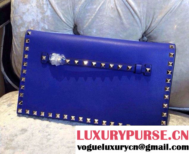 Valentino Rockstud Platinum Studs Clutch Bag Blue