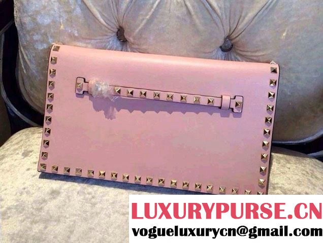 Valentino Rockstud Platinum Studs Clutch Bag Pink