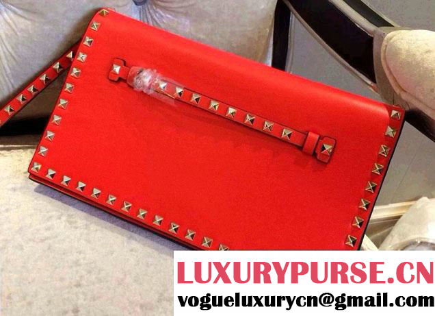 Valentino Rockstud Platinum Studs Clutch Bag Rouge