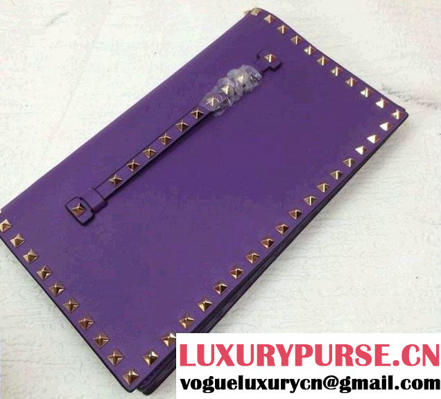 Valentino Rockstud Platinum Studs Clutch Bag Purple