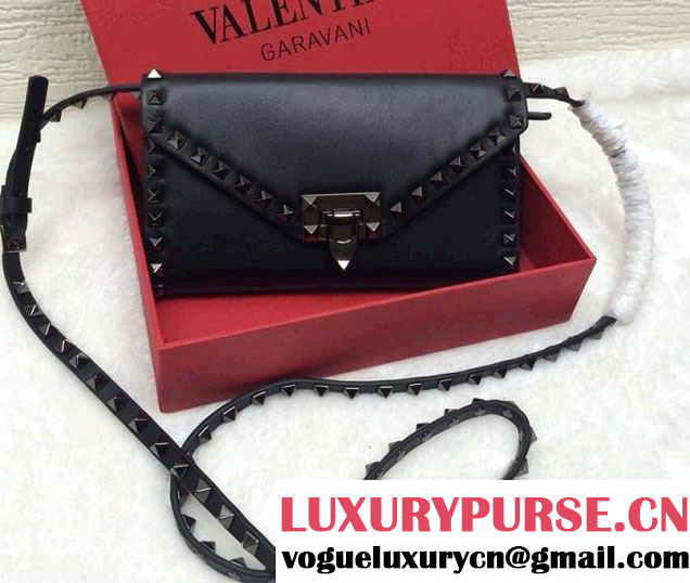 Valentino Rockstud Cross Body Wallet Clutch Bag Black 2015