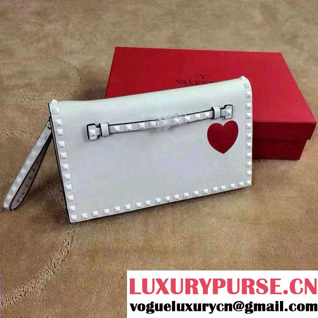 Valentino Red Heart Rockstud Clutch Bag 2015