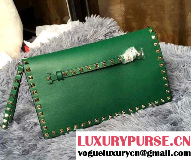 Valentino Rockstud Platinum Studs Clutch Bag Green 2016