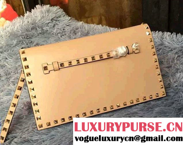 Valentino Rockstud Platinum Studs Clutch Bag Apricot 2016