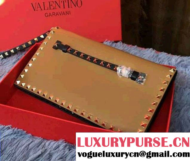 Valentino Rockstud Platinum Studs Clutch Bag Caramel/Black 2016