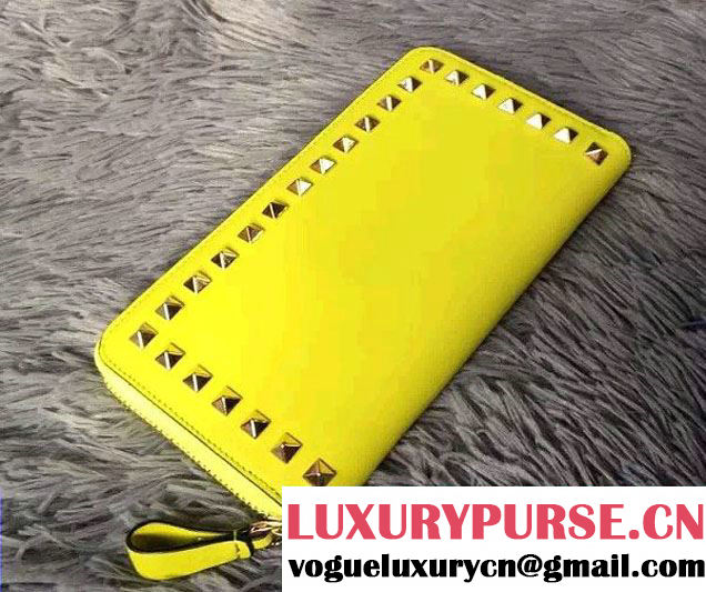 Valentino Rockstud Zip Continental Wallet Yellow 2016