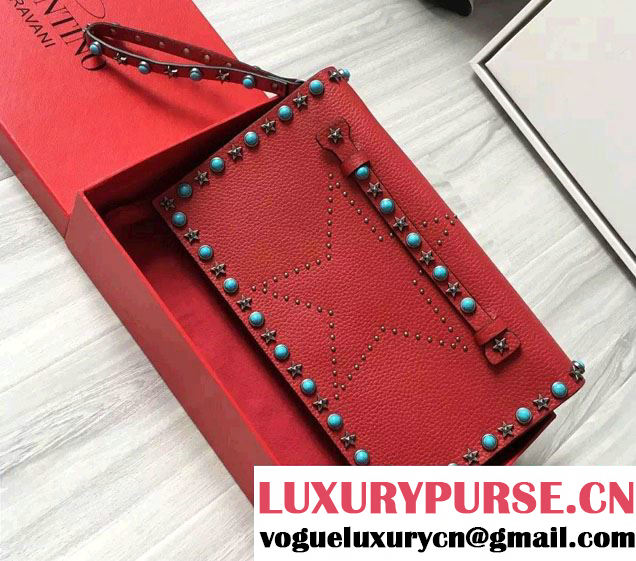 Valentino Starstudded Clutch Bag Red 2016