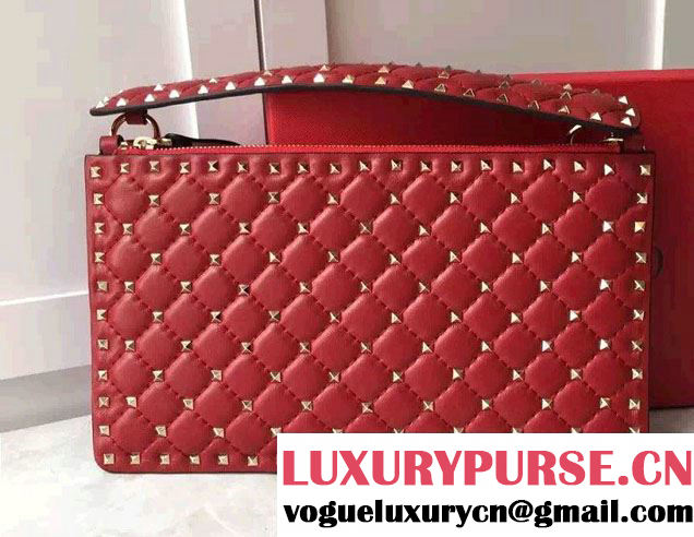 Valentino Rhombus Rockstud Spike Clutch Pouch Bag Red 2016