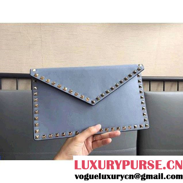 Valentino Calfskin Rockstud Envelope Clutch Bag Blue (JD-7102346 )