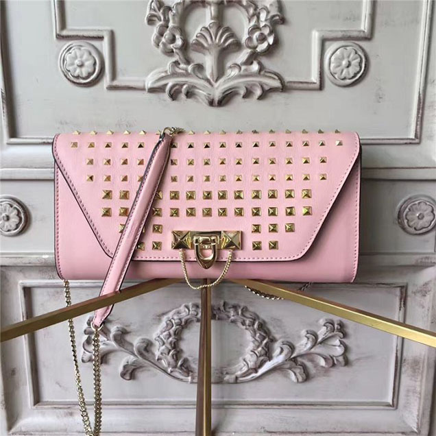 Valentino Garavani Demilune Studded Chain Clutch Bag Calfskin Leather Pre-Fall 2017 Bag Collection Light Pink