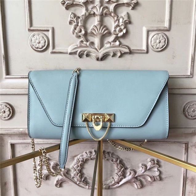 Valentino Garavani Demilune Chain Clutch Bag Calfskin Leather Pre-Fall 2017 Bag Collection Light Blue